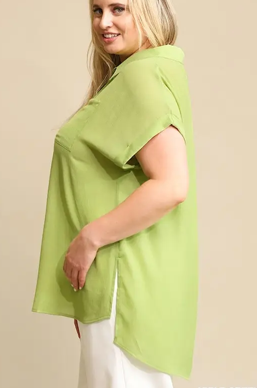Apple Green Crinkle Button Down Shirt