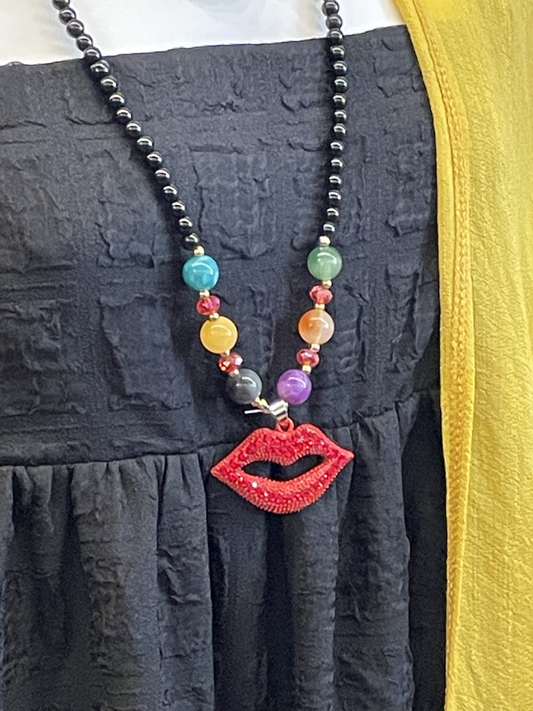Black Bead Drop Necklace