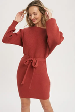 Load image into Gallery viewer, Long Sleeve, Boat Neck, Waist Tie Cozy Sweater Dress
