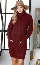 Load image into Gallery viewer, Turtleneck Cable Pattern Long Sleeve Sweater Dress
