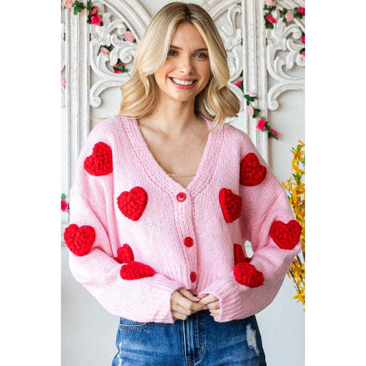 Fluffy Hearts Pom Pom Cardigan