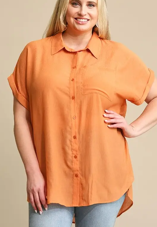 Clay Crinkle Short Sleeve Button Down Shirt