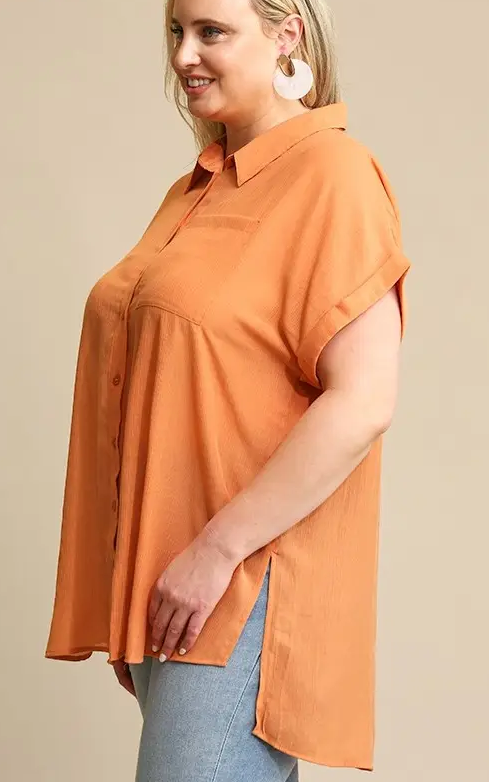 Clay Crinkle Short Sleeve Button Down Shirt