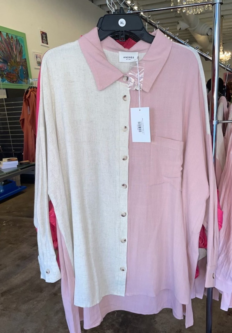 Mauve ColorBlock Button Up Top