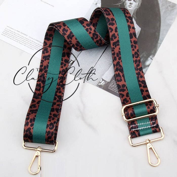 Crossbody Guitar Strap - Vertical Emerald Stripe Cheetah RTS