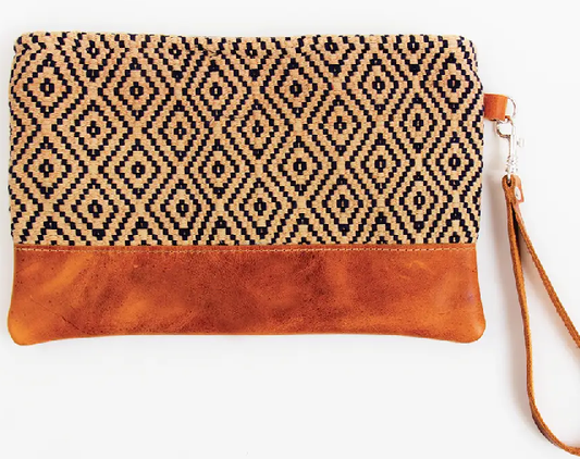 Diamond Brocade & Leather Wristlet
