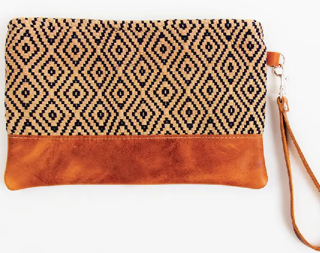 Diamond Brocade & Leather Wristlet
