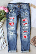 Load image into Gallery viewer, Sky Blue Valentine&#39;s Day Heart Patchwork Distressed Jeans
