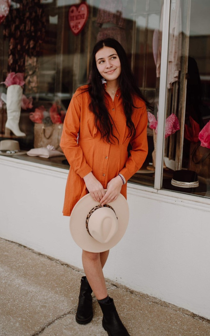 Rust Button Front Dress