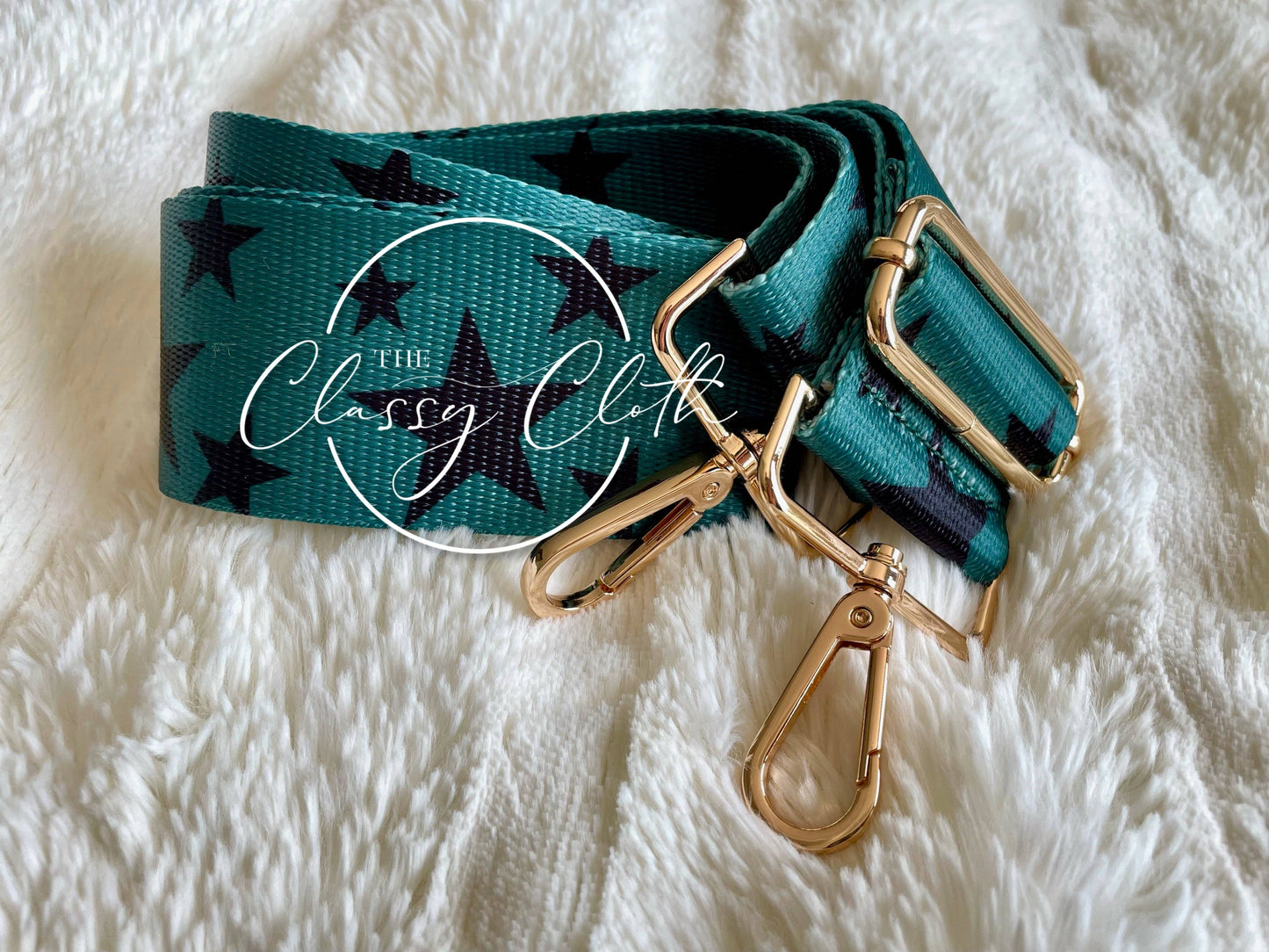 Crossbody Guitar Strap - Emerald Green w Black Star RTS
