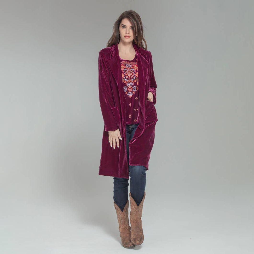 Stretch Velvet Duster w/Patch Pockets