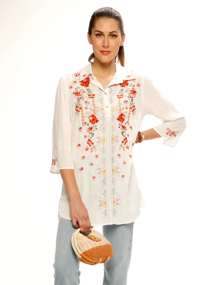 Front Embroidery 3/4 Sleeve Shirt