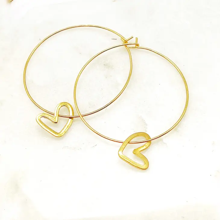 Gold Heart Big Hoop Earrings