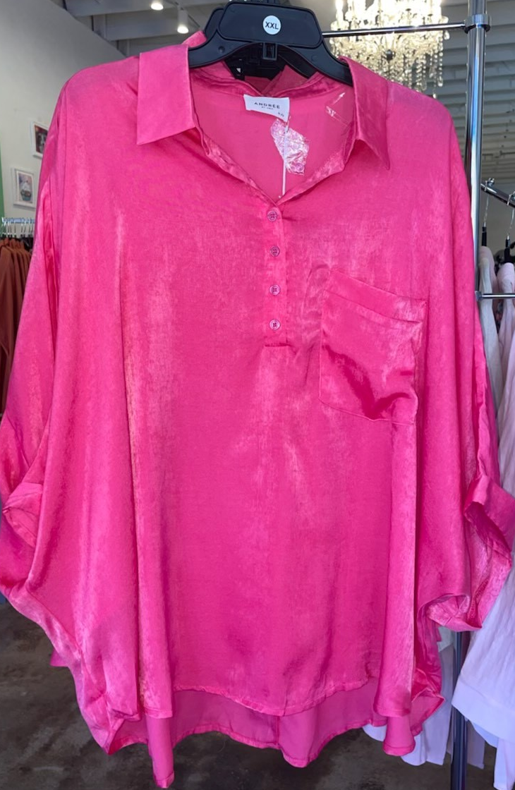 Hot Pink Button Up Flare Shirt