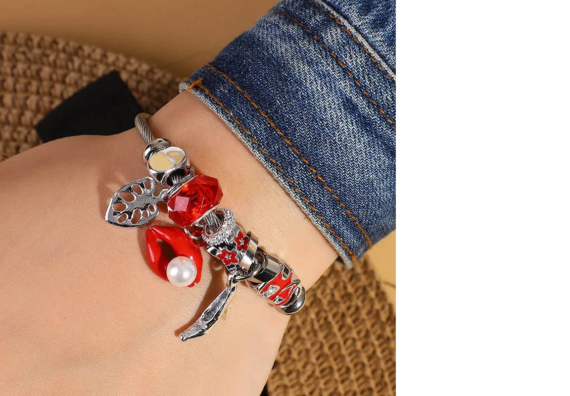 Red Lip Bangle Bracelet