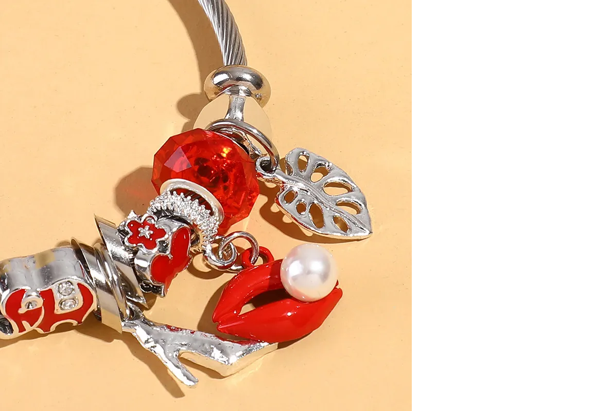 Red Lip Bangle Bracelet