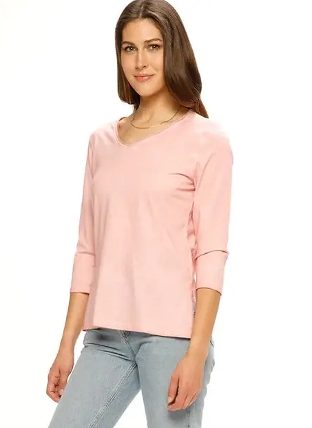 3/4 Sleeve & Raw Edge Trim Jersey Top