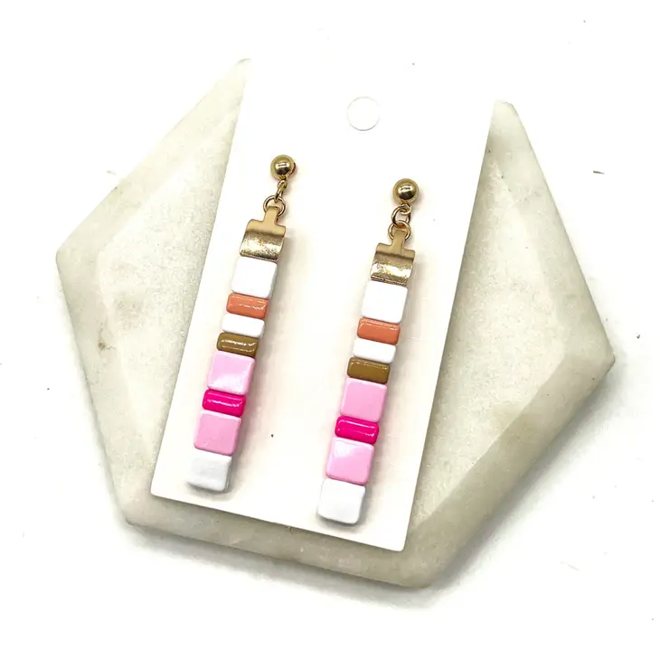 Pink Tile Statement Earrings
