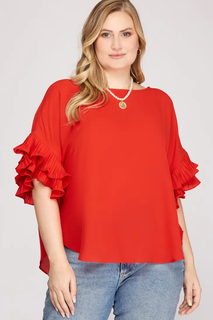 Red Ruffle Sleeve Top Plus
