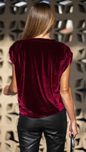 Load image into Gallery viewer, Velvet Ruched Shoulder Tee
