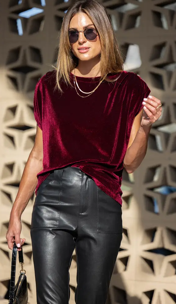 Velvet Ruched Shoulder Tee